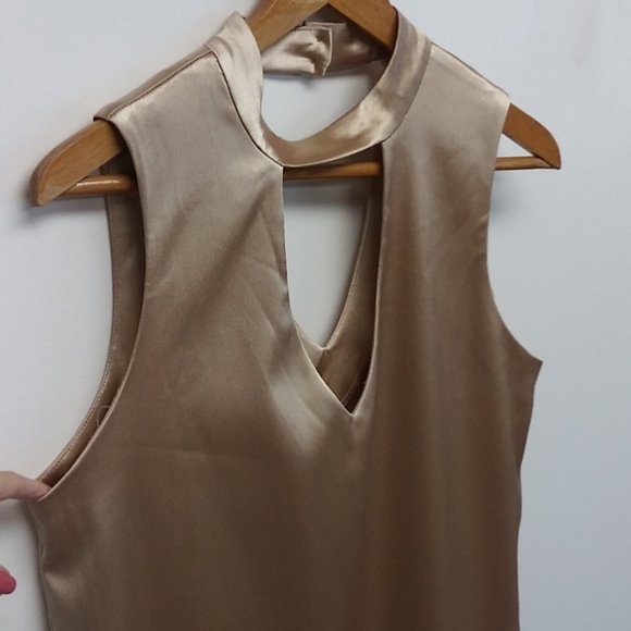 WAYF Gold Metallic Mock Neck Cut Out Mini Dress - Picture 3 of 14